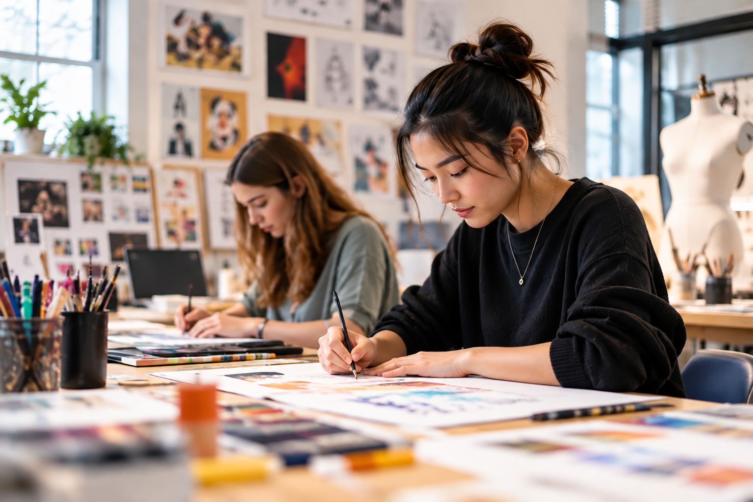 Students working on Art and Design projects