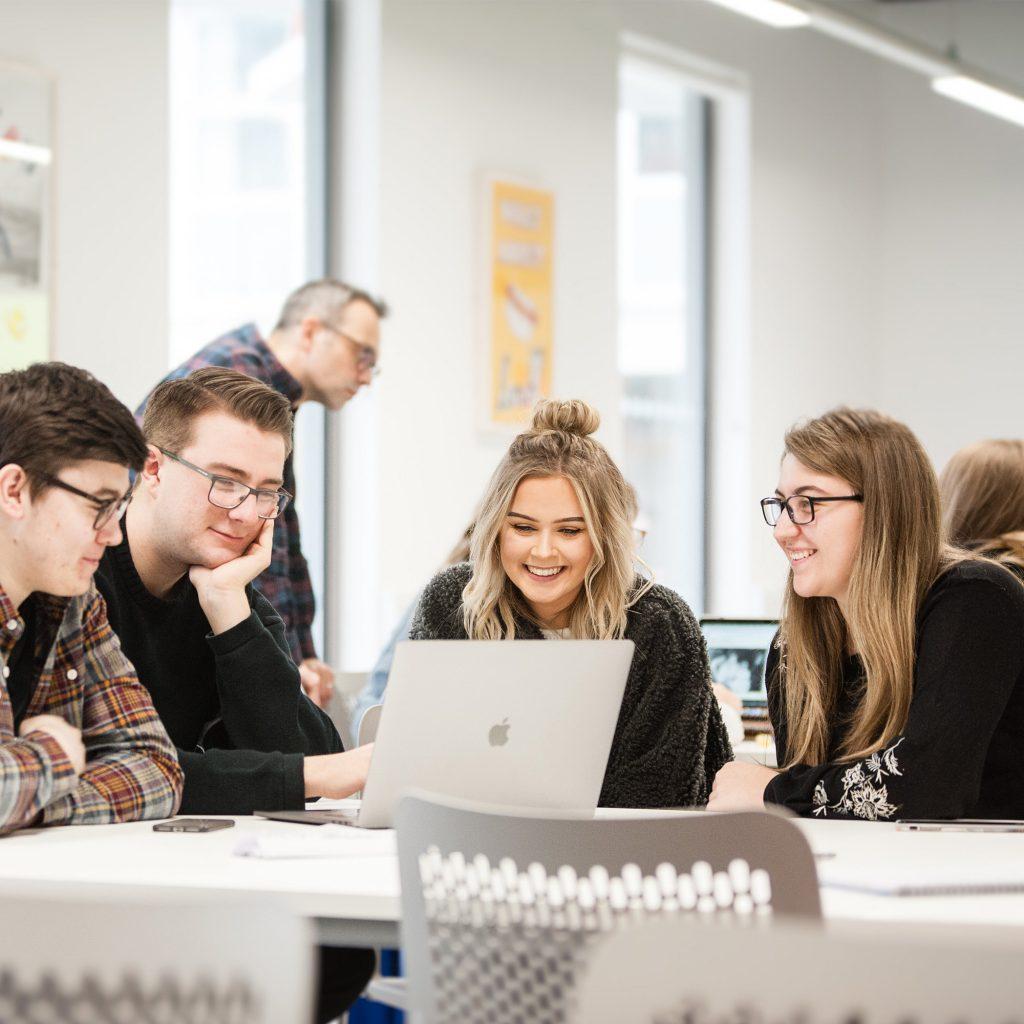 Students exploring business and management studies