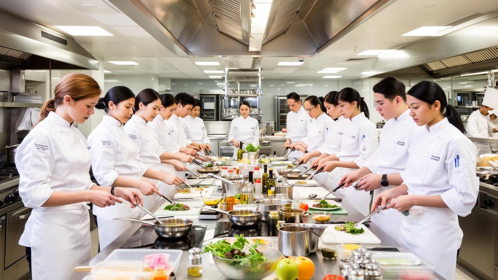 Culinary Arts students training in a professional kitchen